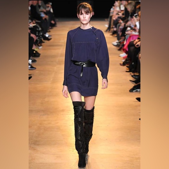 Isabel Marant Dresses & Skirts - Isabel Marant Beaded Georgette Adele Shirt Dress Navy Blue Runway Fall 2015